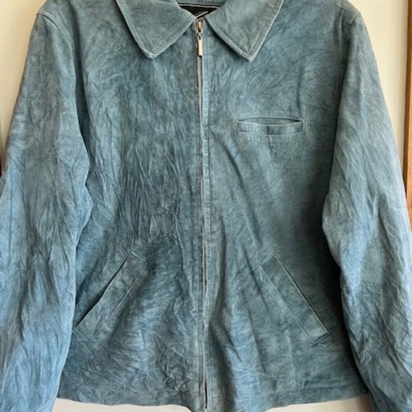 ATELIER By B. Thomas Blue Suede Leather Zip Jacket Large - Picture 9 of 17